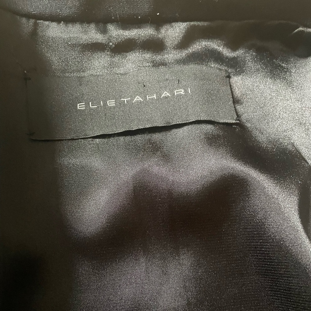 Elie Tahari Black Zip-Front Leather-Trim Jacket - Picture 4 of 7